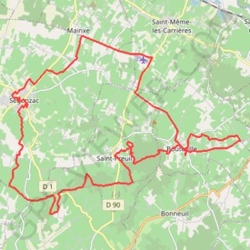 Itinéraire Segonzac 40 kms, distance, dénivelé, altitude, carte, profil, trace GPS