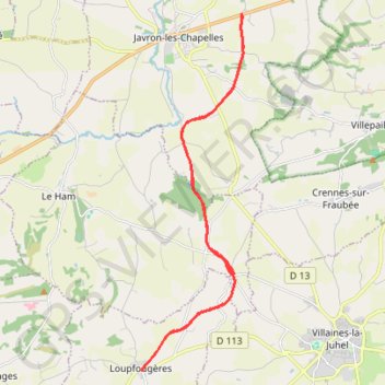 Itinéraire De Loupfougères à Javron, distance, dénivelé, altitude, carte, profil, trace GPS