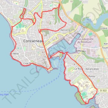 Itinéraire Concarneau, distance, dénivelé, altitude, carte, profil, trace GPS