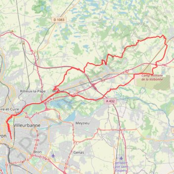 Itinéraire Lyon - Pérouges, distance, dénivelé, altitude, carte, profil, trace GPS