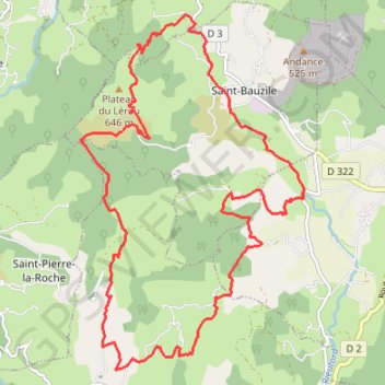 Itinéraire Saint-Bauzile et Plateau de Lérou au départ de Riboulas (07), distance, dénivelé, altitude, carte, profil, trace GPS