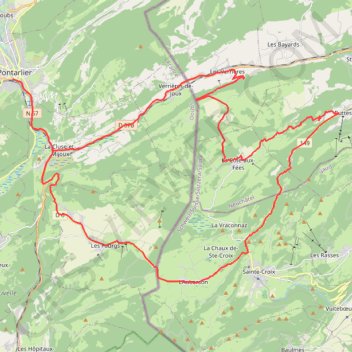 Itinéraire La Côte aux Fées - Les Verrières - Doubs, distance, dénivelé, altitude, carte, profil, trace GPS
