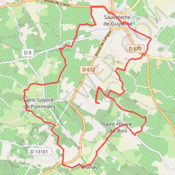 Itinéraire Sauveterre de Guyenne, distance, dénivelé, altitude, carte, profil, trace GPS