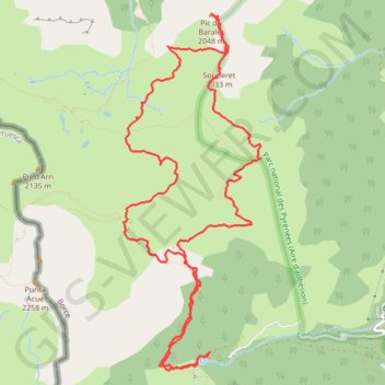Itinéraire Souperet & Pic du Baralet depuis Espélunguère, distance, dénivelé, altitude, carte, profil, trace GPS