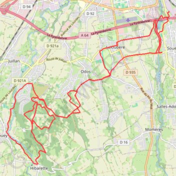 Itinéraire Séméac - Laloubères - Odos - Hibarette, distance, dénivelé, altitude, carte, profil, trace GPS
