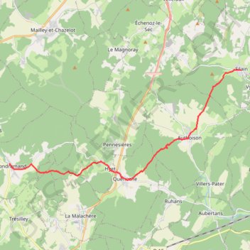 Itinéraire Burgunderweg: Filain - Fondremand, distance, dénivelé, altitude, carte, profil, trace GPS