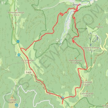 Itinéraire Mittlach, col du Herrenberg, Schweisel, col d'Hahnenbrunnen, col du Platzerwaesel, distance, dénivelé, altitude, carte, profil, trace GPS