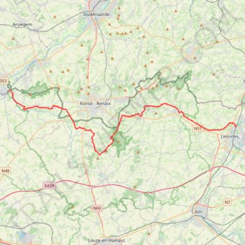 Itinéraire lessines - Escanaffles, distance, dénivelé, altitude, carte, profil, trace GPS