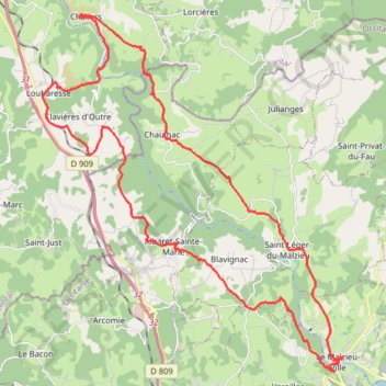 Itinéraire Chaliers - Le Malzieu, distance, dénivelé, altitude, carte, profil, trace GPS