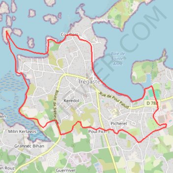 Itinéraire TREGASTEL, distance, dénivelé, altitude, carte, profil, trace GPS