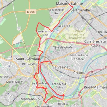 Itinéraire La machine de Marly, distance, dénivelé, altitude, carte, profil, trace GPS