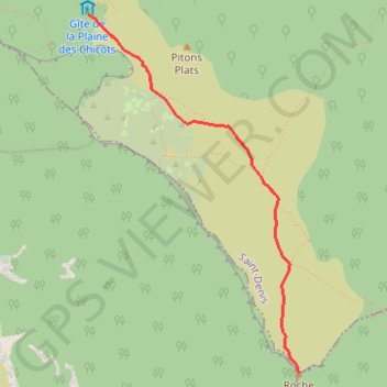 Itinéraire Sommet de la Roche Écrite depuis le gîte de la Plaine des Chicots, distance, dénivelé, altitude, carte, profil, trace GPS