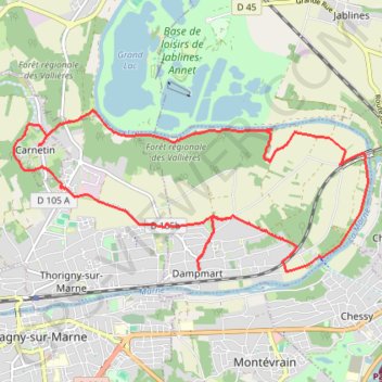 Itinéraire Dampmart - la forêt des Vallières, distance, dénivelé, altitude, carte, profil, trace GPS