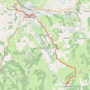 Itinéraire Saint Jean Pied de Port - Esterençuby, distance, dénivelé, altitude, carte, profil, trace GPS