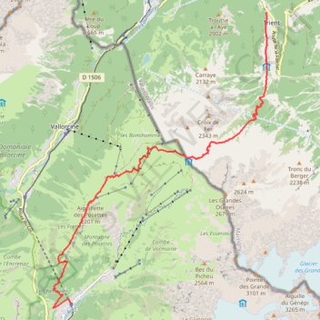 Itinéraire TMB 1 Le Tour - Trient, distance, dénivelé, altitude, carte, profil, trace GPS