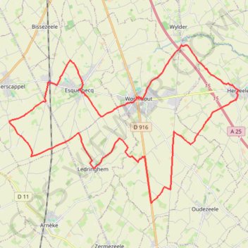 Itinéraire Les Rives de l'Yser - Wormhout, distance, dénivelé, altitude, carte, profil, trace GPS