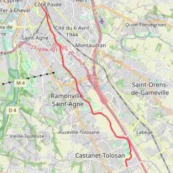Itinéraire Canal du Midi - Toulouse - Écluse de Vic, distance, dénivelé, altitude, carte, profil, trace GPS