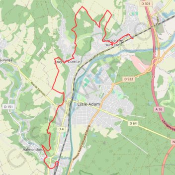 Itinéraire De Champagne-sur-Oise à Valmondois, distance, dénivelé, altitude, carte, profil, trace GPS