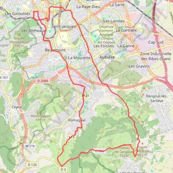 Itinéraire Plateau de Gergovie v2, distance, dénivelé, altitude, carte, profil, trace GPS
