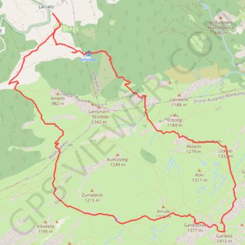 Itinéraire Ganbotxiki et Ganboa en circuit depuis Larraitz, distance, dénivelé, altitude, carte, profil, trace GPS