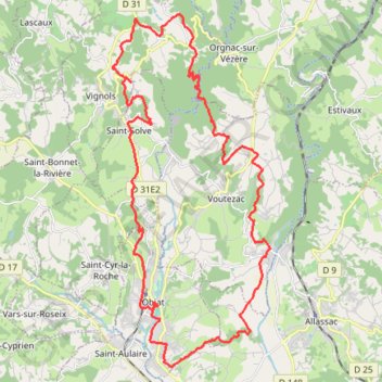 Itinéraire Boucle depuis Objat, distance, dénivelé, altitude, carte, profil, trace GPS