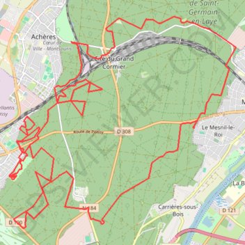 Itinéraire G2 36 km et 275 m Exploration du Parc forestier de la Charmille, retour par la Croix Pucelle, distance, dénivelé, altitude, carte, profil, trace GPS