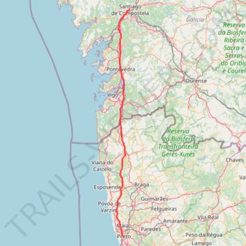 Itinéraire CENTRAL WAY - Porto - Santiago, distance, dénivelé, altitude, carte, profil, trace GPS