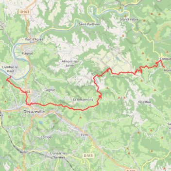 Itinéraire Étape 10 Conques - Livinhac-le-Haut, distance, dénivelé, altitude, carte, profil, trace GPS