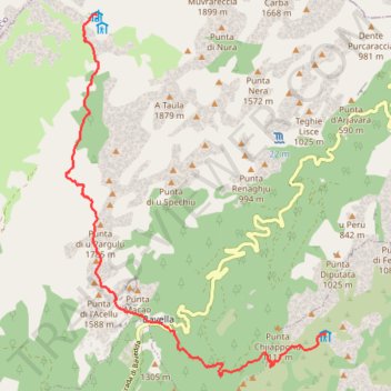 Itinéraire GR20 Etape 14 - Asinau à I Paliri, distance, dénivelé, altitude, carte, profil, trace GPS