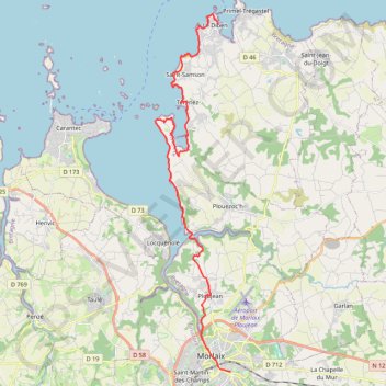 Itinéraire Sentier côtier de Port Diben à Morlaix, distance, dénivelé, altitude, carte, profil, trace GPS