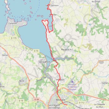 Itinéraire Tour du Trégor morlaisien GR380 - GR34D: Saint-Samson - Morlaix, distance, dénivelé, altitude, carte, profil, trace GPS