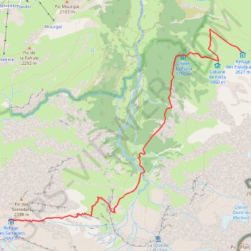 Itinéraire Refuge d'Espuguette refuge des Sarradets, distance, dénivelé, altitude, carte, profil, trace GPS