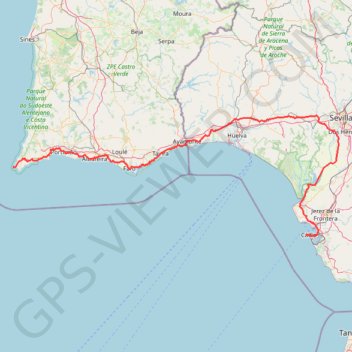 Itinéraire Vila do Bispo -> Distrito 4 (483,3 km), distance, dénivelé, altitude, carte, profil, trace GPS