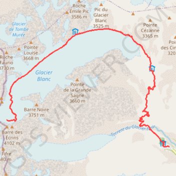 Itinéraire Descente du Dôme des Écrins au Pré de Madame Carle, distance, dénivelé, altitude, carte, profil, trace GPS