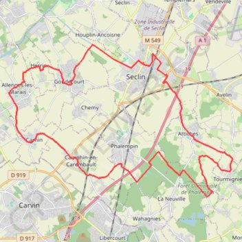 Itinéraire Le Carembault - Seclin, distance, dénivelé, altitude, carte, profil, trace GPS