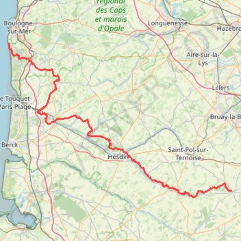 Itinéraire GR121 De Avesnes-le-Comte à Equihen-Plage (Pas-de-Calais), distance, dénivelé, altitude, carte, profil, trace GPS