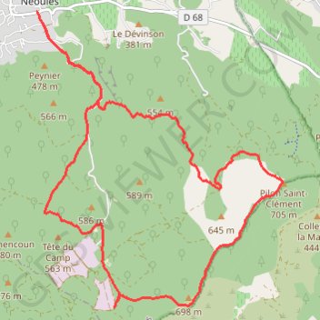 Itinéraire Néoules Barre de Cuers, distance, dénivelé, altitude, carte, profil, trace GPS