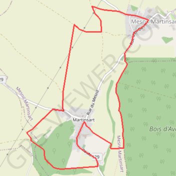 Itinéraire Circuit des Pierres Rouges - Mesnil-Martinsart, distance, dénivelé, altitude, carte, profil, trace GPS