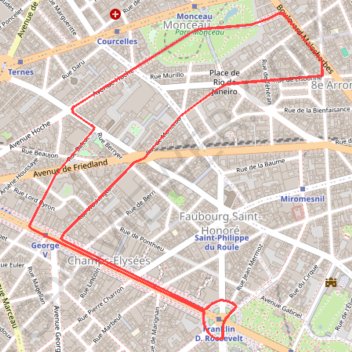 Itinéraire 10kmParisChampsElysee, distance, dénivelé, altitude, carte, profil, trace GPS