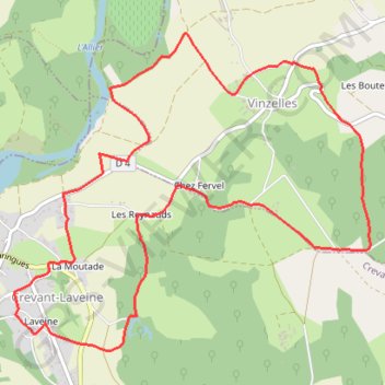 Itinéraire Entre Crevant et Laveine, distance, dénivelé, altitude, carte, profil, trace GPS