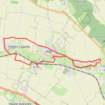 Itinéraire Écoivres - Acq - Frévin-Capelle, distance, dénivelé, altitude, carte, profil, trace GPS