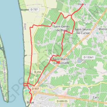 Itinéraire Blaye, distance, dénivelé, altitude, carte, profil, trace GPS