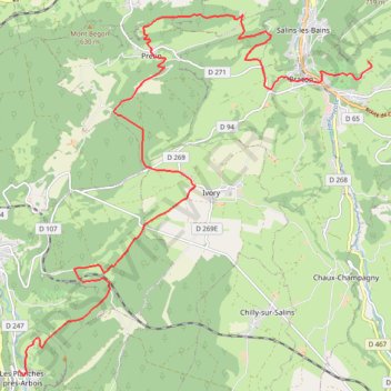 Itinéraire Les Salines à Les Planches, distance, dénivelé, altitude, carte, profil, trace GPS