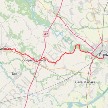 Itinéraire tappa-13-da-garlasco-pavia, distance, dénivelé, altitude, carte, profil, trace GPS