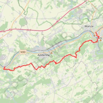 Itinéraire Namêche - Thon - Groynne - Solières - Huy, distance, dénivelé, altitude, carte, profil, trace GPS