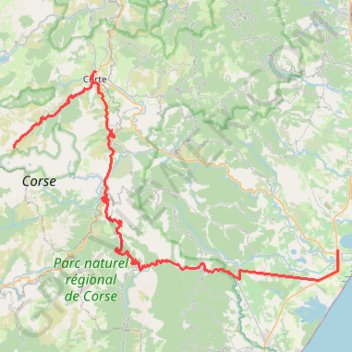 Itinéraire E10 Corte - Aléria -, distance, dénivelé, altitude, carte, profil, trace GPS