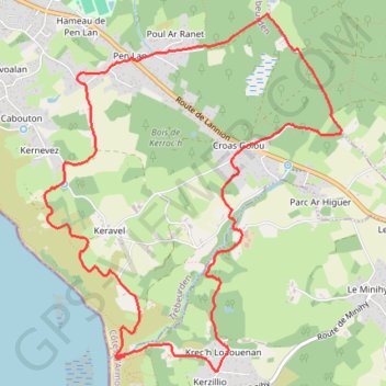 Itinéraire Randonnée autour de Beg-Léguer, distance, dénivelé, altitude, carte, profil, trace GPS