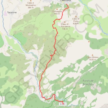 Itinéraire Calenzana - Bonifatu, distance, dénivelé, altitude, carte, profil, trace GPS