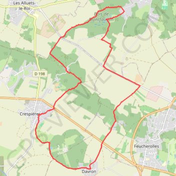 Itinéraire Davron crespieres orgeval, distance, dénivelé, altitude, carte, profil, trace GPS