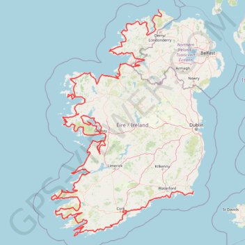 Itinéraire RT5-1 Rosslare - Kinsale, distance, dénivelé, altitude, carte, profil, trace GPS